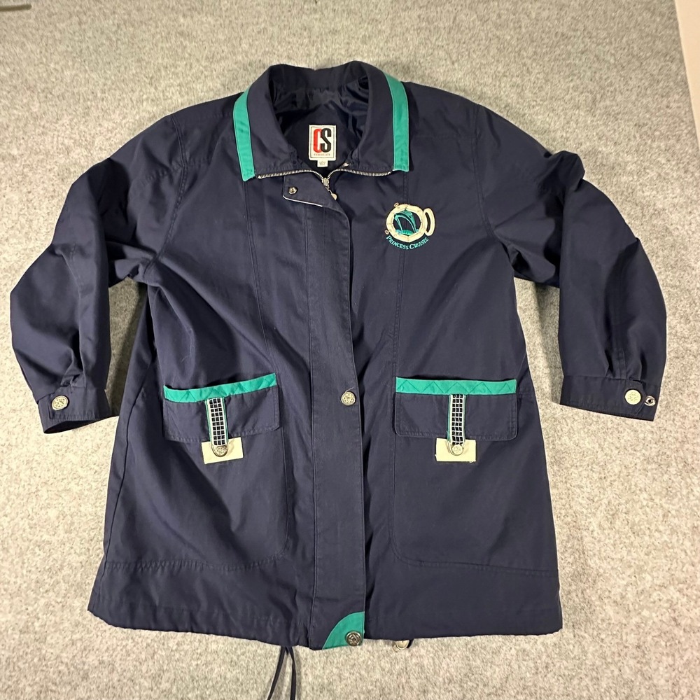 CS Essentials Princess Cruises Jacket Womens Large Navy Blue Vintage Embroidered